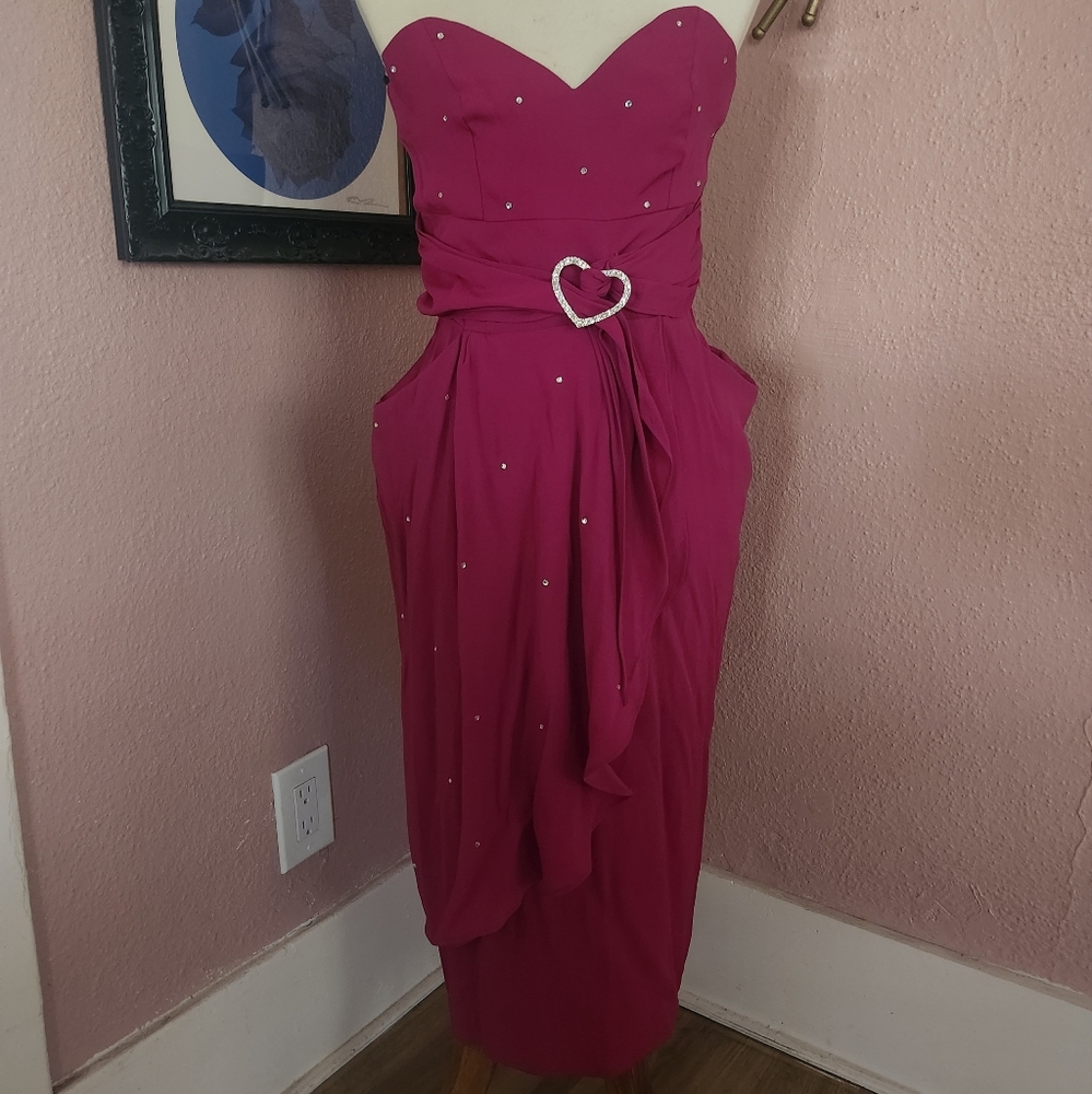 TD4 by Electra Berry Sweetheart Gem Sarong XS 80s Prom Dress